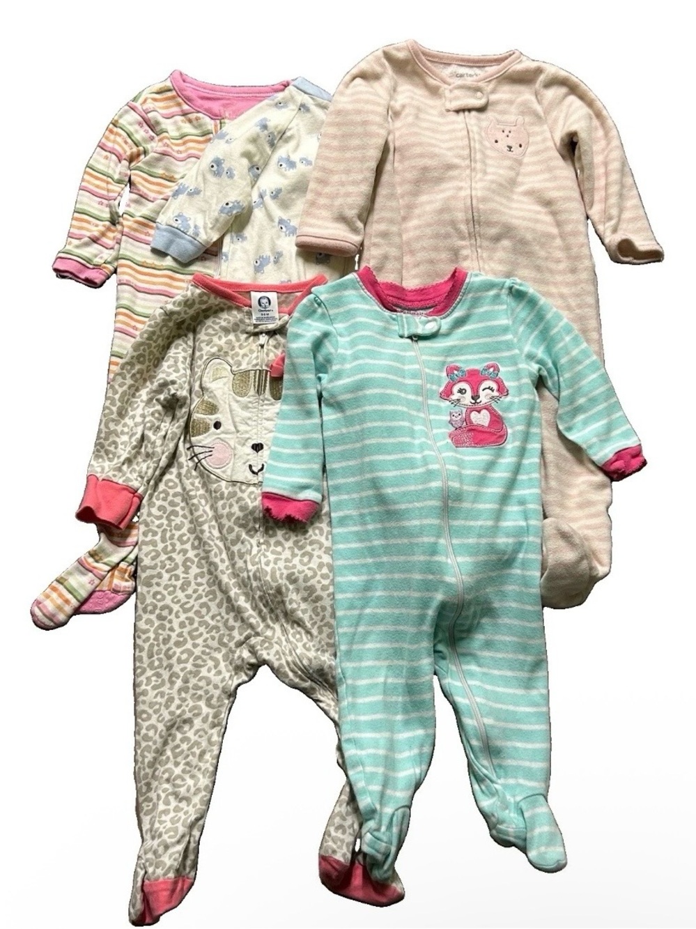 Baby Girl Footie Pajamas Stripes Cheetah Print Size 6-9 Months